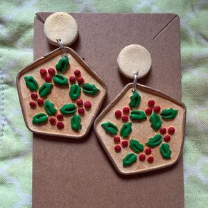 Holly Berry Handmade Polymer Clay Earrings with Green and Red Accents